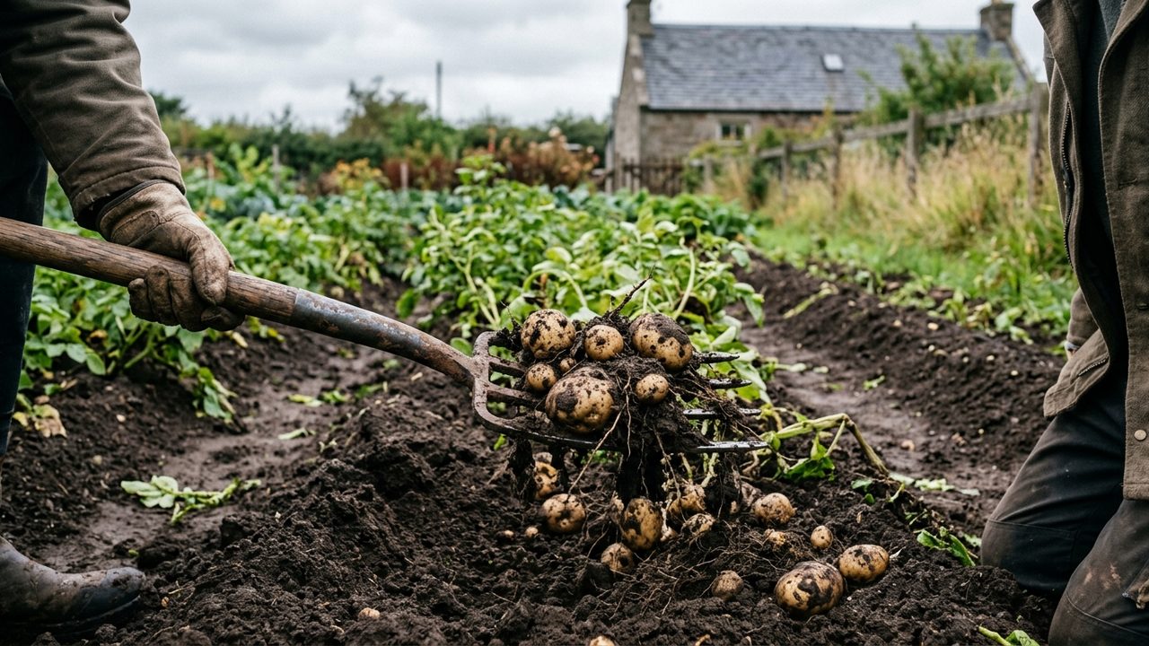 Freshly dug potatoes from a Scottish vegetable bed