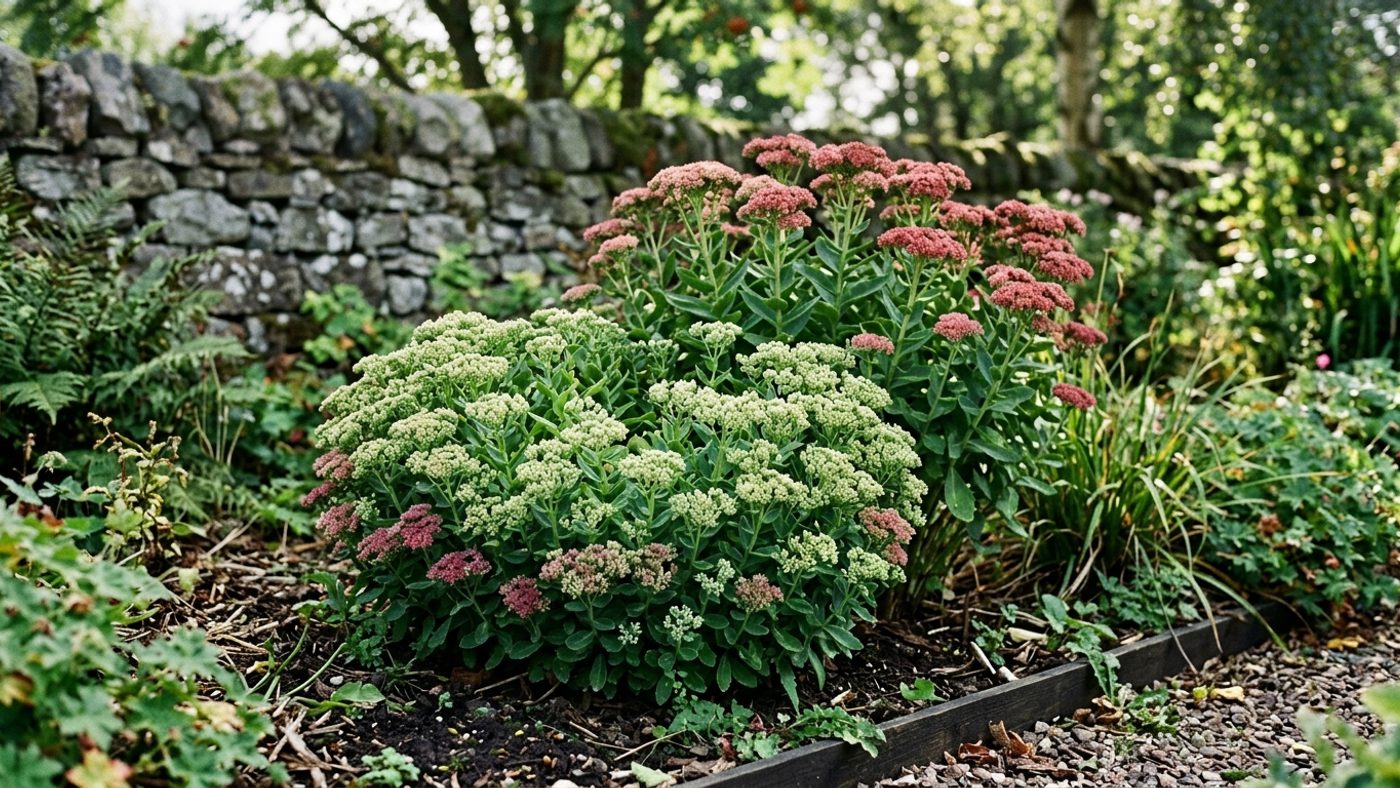 The front half of a perennial clump cut short and bushy with the back half left tall and uncut, staggering the flowering within one clump