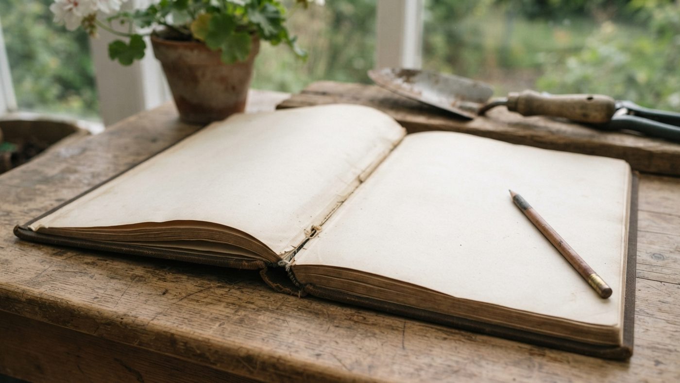 An open ledger-style register book, representing a council land register