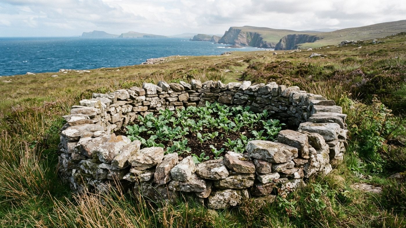 A small circular stone plantie crub used in Shetland for raising kale seedlings