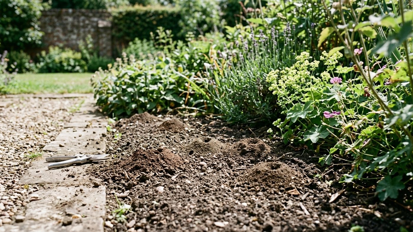 A sunny patch of bare, undisturbed soil left as nesting ground for solitary bees